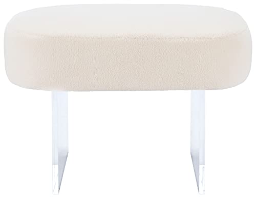 Safavieh Couture Home Collection Warren Glam Ivory Faux Sheepskin Ottoman #TOP2