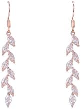 Wedding Dangle Earrings, Marquise Cubic Zirconia Crystal Chandelier Earrings for Brides, Bridesmaid, Women and Girl Prom, Rose Gold Leaf Long Drop Earrings (Rose)