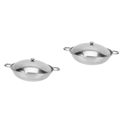 HOMSFOU 2 Juegos De Plancha De Acero Inoxidable Wok Chino Utensilios De Cocina Para Acampar Sartén...