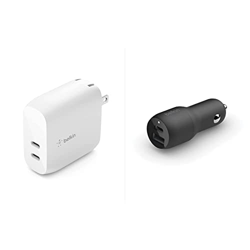 Belkin 40W Dual Port USB C Wall Charger (1-Pack) & 37W Dual Port Fast Car Charger, USB Type C 25W PPS Port and USB A 12W Port Belkin 40W Dual Port USB C Wall Charger (1-Pack) & 37W Dual Port Fast Car Charger, USB Type C 25W PPS Port and USB A 12W Port