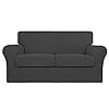 Easy going couch cover stretch loveseat cover with 2 cushion covers washable spandex jacquard fabric elastic furniture protector for pets kid medium dark gray  urban country home decor