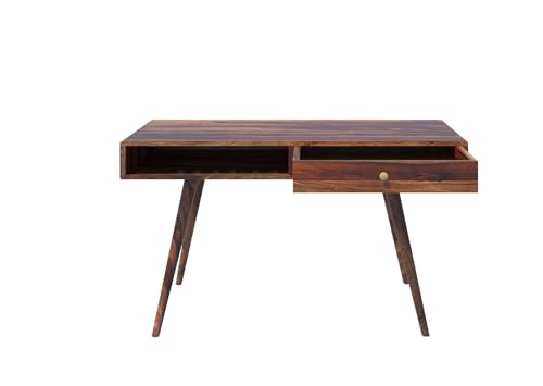 Image of DEMIWALL Wooden Writing Study Desk Table for Home & Office | Laptop Computer Table with One Drawers & One Open Shelf Storage for Adults & Students | Sheesham Wood, Brown Finish