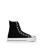 Tipo cirerre: Con cordones BOSANOVA Zapatillas Abotinadas confeccionadas en Material Textil Negro con Detalle de Finas líneas Negras en la Suela de Plataforma. Cierre con Cordones. Negro 36
