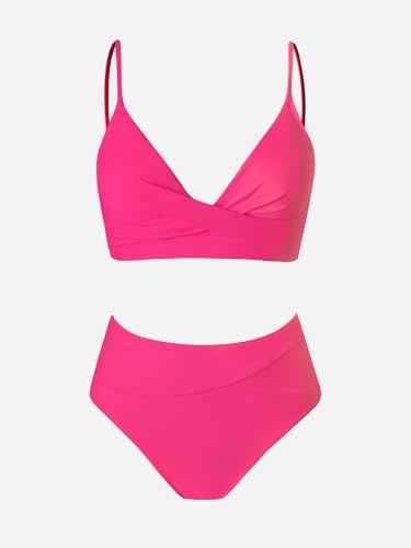 Image of CUPSHE Women's Bikini Sets Two Piece Swimsuit High Waisted V Neck Twist Front Adjustable Spaghetti Straps Bathing Suit