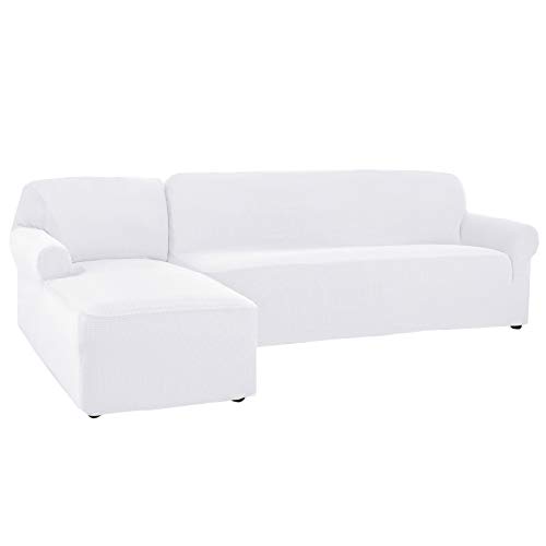 CHUN YI 2 Piezas Funda para Sofá en Forma de L, Protector a Prueba de Polvo para Sofá Esquinero, Estiramiento Sofá Cubiertas de Poliéster (Chaise Izquierda, Blanco)