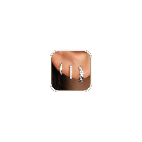 JUNVirtuous 925 Sterling Silver Hoop Earrings for Women Hypoallergenic Silver Small Huggie Hoop Earrings for Women Stack Sets for Multiple Piercing Trendy Jewelry aretes de plata 925 para mujer/10mm