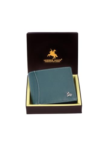 Image of LONDON ALLEY Slavia Green Leather Wallet for Men, 6 Card Slot | RFID Protected