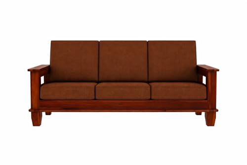 Image of Solid Sheesham Wood 3 Seater Sofa for Living Room | Couch Sofa for Living Room | Sofa Set Furniture for Home | Settee 3 Seater - Brown