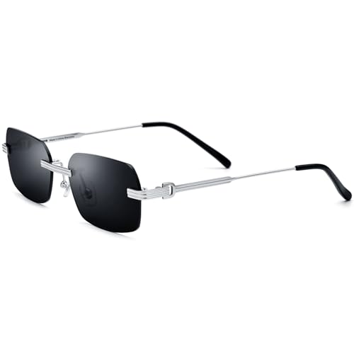 Image of HEPIDEM Rimless Rectangle Zircon Diamonds UV400 Square Sunglasses for Men with Nylon Lens