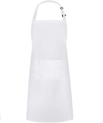 Hyzrz Chef Apron Hat Set, Chef Hat and Adult Kitchen Pocket Adjustable Apron with Butcher Hat Baker Costume for Men and Women Father's Gift (White)