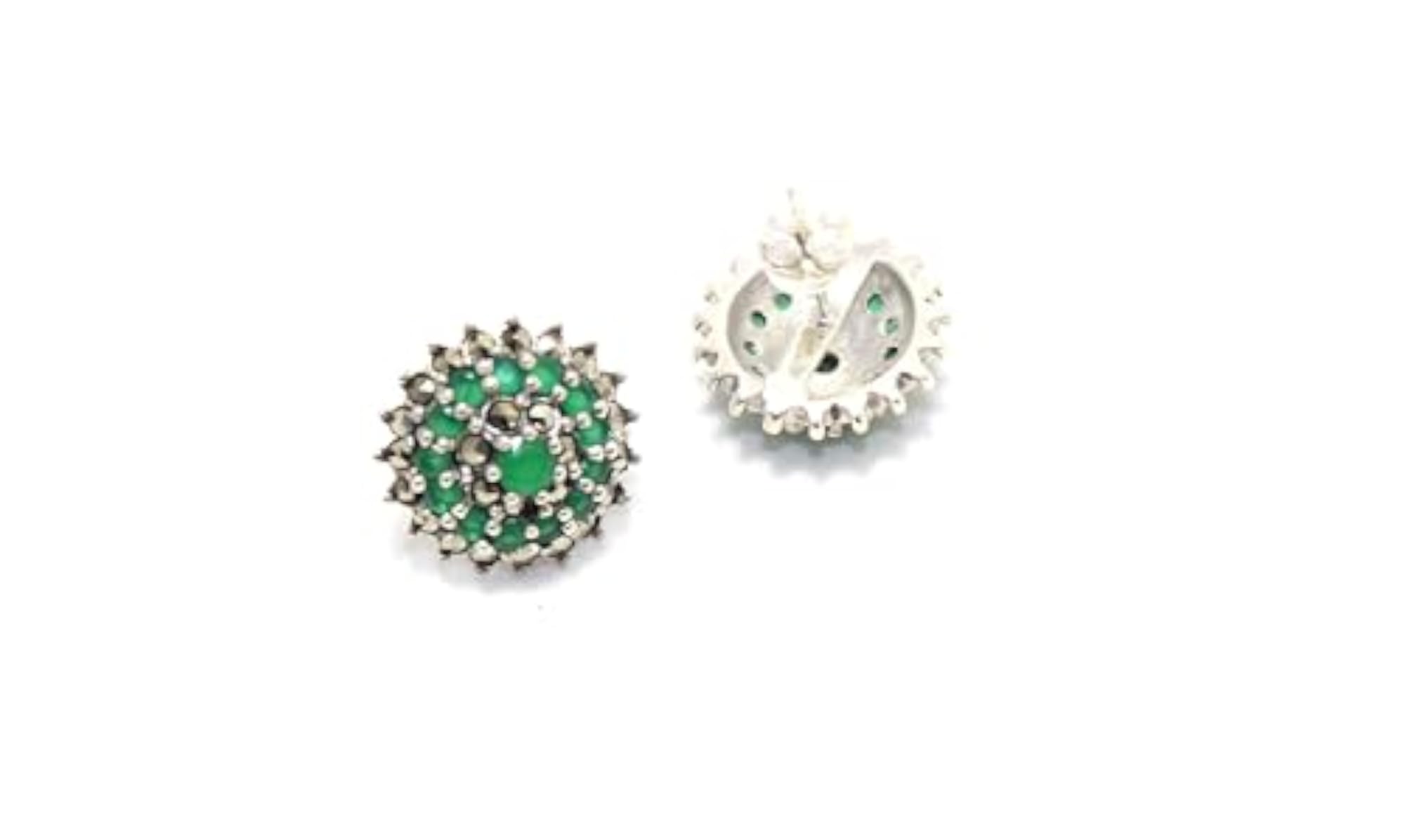 Women's 925 Sterling Silver Stud Earrings with Marcasite & Onyx