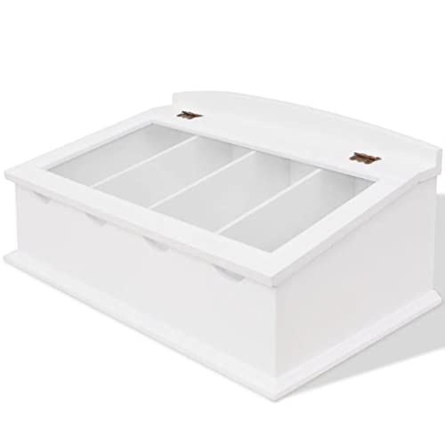 Teenpull Cajón para cubiertos de madera de densidad media, color blanco, estilo barroco, con tapa de cristal, 47 x 27 x 21,5 cm, 4 compartimentos grandes, organizador de cocina y sistema de