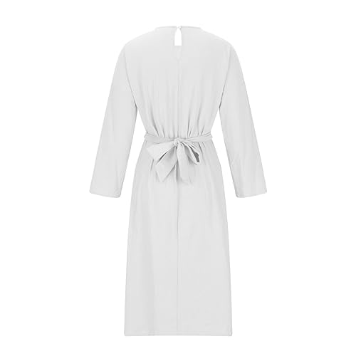 Vestido feminino longo de manga curta para mulheres, gola redonda, linho, praia, havaiano, longo, ou