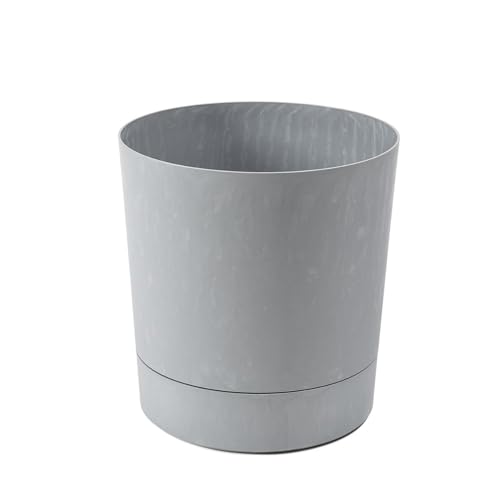 Pflanzgefäß mit integriertem Untersetzer, Breite 20 cm – 4,7L – Grauer Blumentopf in Betonoptik für Innen & Außen – Wetterfest & Pflegeleicht
