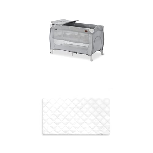 Bundle of Hauck Sleep N Play Centre Travel Cot, Stars + Hauck Bed Me, Mattress Sheet & Protector (White)