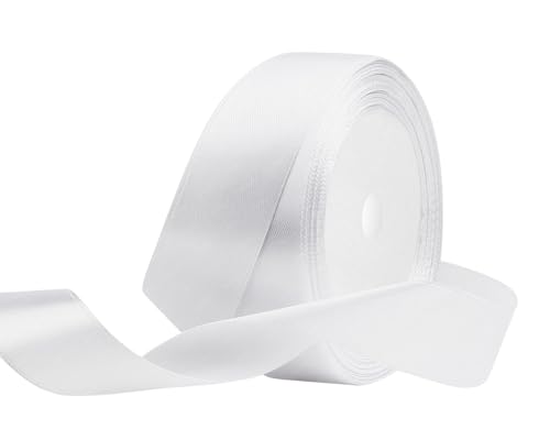 White Satin Ribbon, 1 Inches x 25 Yards Silk Fabric Ribbons for Gift Wrapping, Crafts, Christmas Tree, Flower Bouquet, Wedding Gifts