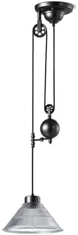 Lámpara Colgante de Techo Rústica Industrial con Elevación Y Caída Ajustables, Lámpara Colgante con Cúpula de Vidrio Transparente, Lámpara Colgante Vintage con Polea para Comedor, Cocina, Sa