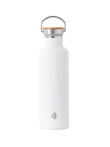 Elemental Classic Stainless Steel Water Bottle - 25oz Leak Proof Double Wall Insulated Water Bottle for Travel, Gym, Sports and Hydration - Thermos Water Bottles with Bamboo Lid - Matte White