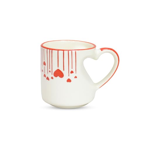 Image of Saras Aajeevika 2 Pc Handmade Ceramic Coffee - 300ml Heart Shape Gift Set Tea /Milk Mug Cup Set for Kitchen Glossy Finish Kids Glass Drinkware -Mircowave & Dishwasher Safe Ideal for Daily Use & Gifting