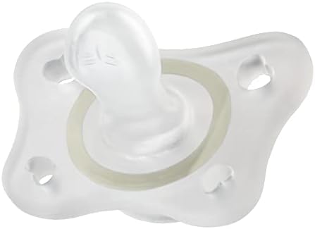 Chicco PhysioForma 100% Silicone Mini Glow in The Dark Pacifier for Babies Aged 2-6 Months | Orthodontic Nipple Supports Breathing | BPA & Latex Free | Reusable Sterilizing Case | Clear, 2pk