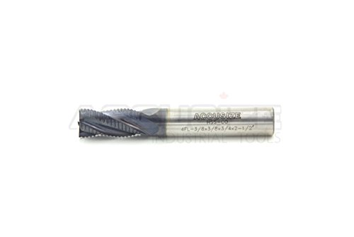 Image of Accusize Industrial Tools 3 /8'' Fine Tooth M42 8% Cobalt Tialn Roughing End Mill, 3 /8'' Shk Dia, 3 /4'' Flute Length, 2-1 /2'' Oal, 4 Flute, 1104-0038 | Fine Tooth, M42 8% Cobalt, TiAlN Coated, 2-1 /2 inch OAL, Single End, Center Cutting