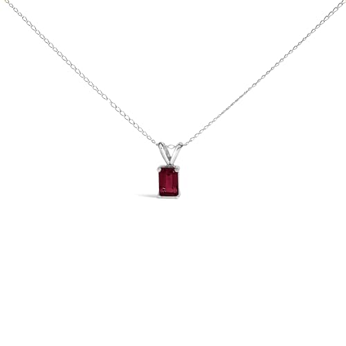 14K White Gold 6x4MM Emerald Cut Red Ruby Solitaire Pendant Necklace
