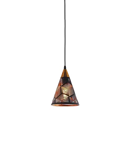 Image of Metal Leaser Cut Line Design Black and Gold Pendant Light Hanging Ceiling Lamp for Living Room, Kitchen, Restuarents, Cafe (Bulb Not Include) (Cluster Line Cut Cone)