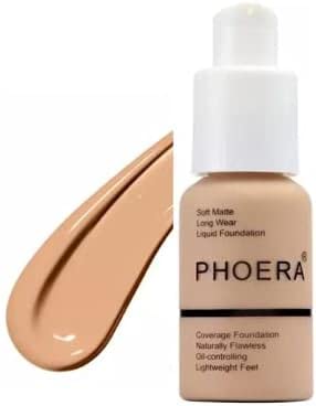 Matte Foundation Phoera Full Coverage – 30ml Oil Control Flawless Face Foundation for Women & Girls, Makeup Accessories Mature Skin Long Lasting Full Coverage Concealer, Smooth Finish – 104 Buff Beige