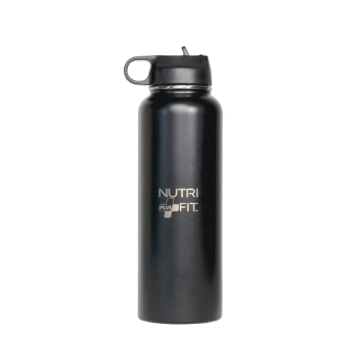 NUTRI PLUS FIT Sport Hydration Stainless Steel Reusable Water Bottle Versatile and Insulated for Cold or Hot Drinks 40oz Durable and Strong (Black)
