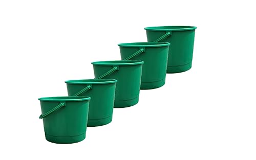 Mig Secchio in plastica per la costruzione di sabbia da cucina realizzato in plastica flessibile durevole - resistente ai danni meccanici - Capacità 6 L - 5 pezzi verde