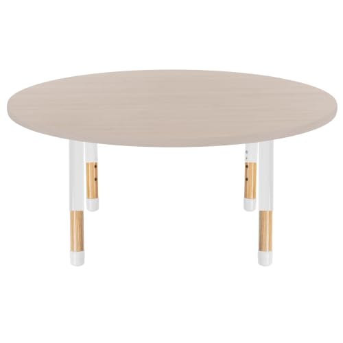 Image of Factory Direct Partners 48 inch x 48 inch Round Kids Classroom Table with Adjustable Chunky Wood Legs