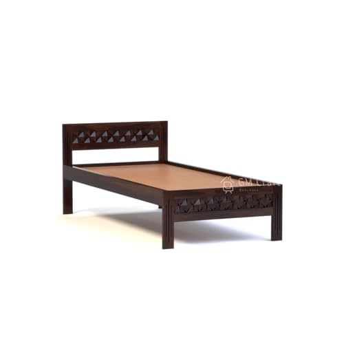Image of Sheesham Wood Single Bed, Diamond Pattern Headboard, 80 x 38 inches, Without Storage (Walnut)