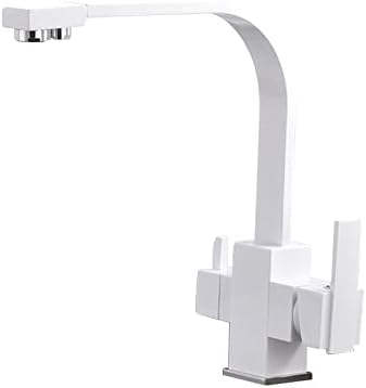 Robinet mitigeur d'évier cuisine 3 voies blanc avoine à double levier pour filtre
