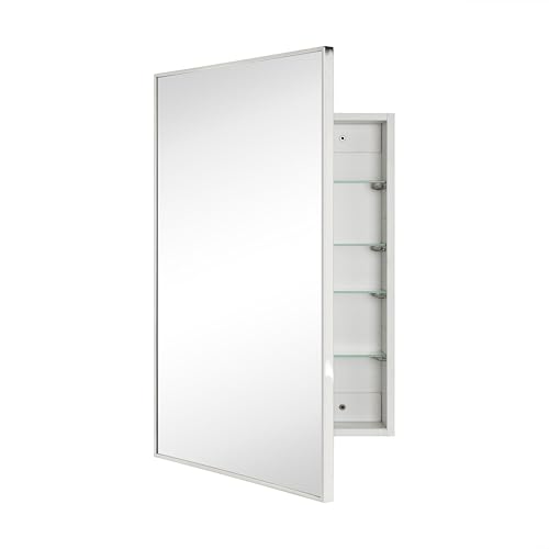 Image of TEHOME 20'' x 30'' Polished Nickel Recessed and Surface Mount Bathroom Medicine Cabinet with Mirror Square Cornered Metal Framed Rounded Rectangle Medicine Cabinet Mirror
