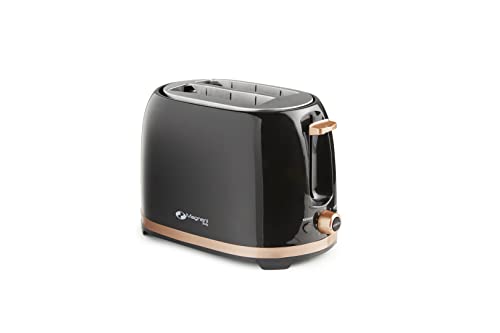 850W Toaster mit einstellbarem Bräunungsgrad in Schwarz & Roségold, Kleiner Sandwich Toaster für 2 Scheiben Toast & Brot toasten, Toaster mit Auftaufunktion Cover
