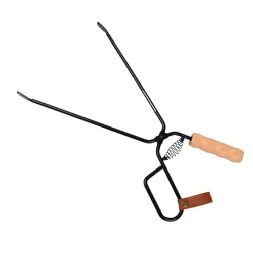 Homeponnew Pinzas de fuego de acero al carbono para barbacoas al aire libre, camping y hogueras, herramienta de agarre resistente de 18.3 pulgadas con punta plana, revestimiento negro resistente al