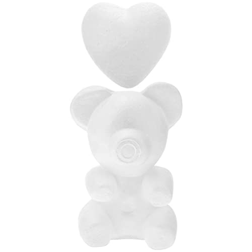 NOLITOY 2 Pièces Blanc Mousse Ours Styromousse Ours Et Coeur Polystyrène pour Arrangement Floral Peinture Bricolage Artisanat Décoration De Fête De Mariage Cover
