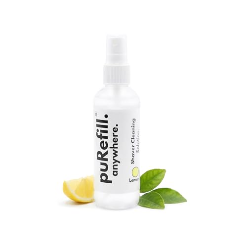 puRefill Anywhere 100ml Shaver Cleaning Solution - Cleaning Spray for Electric Shaving Razors Beard Hair Trimmers Scissors Head Shaver Blades, Lemon Fragrance