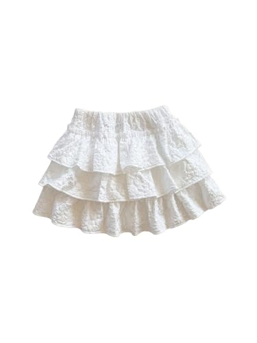 GORGLITTER Women's Textured Layered Ruffle Flared Skirt Elastic Waist Flowy Mini Skirts