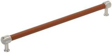 Signature Hardware 954070-18 Lazzara 18 Inch Center to Center Cognac Leather Appliance Pull - Satin Nickel