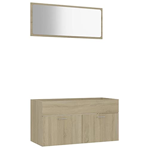 Juego de muebles de baño de madera de roble Sonoma de 2 piezas para almacenaje moderno 3