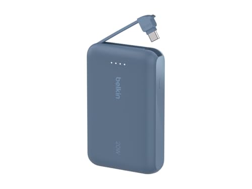 Belkin BoostCharge 10000mAh Power Bank, integriertes USB-C-Kabel – Blau – Ansicht 4