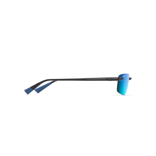 Image of Maui Jim Men's & Women's Ilikou Polarized Rectangle Sunglasses, Shiny Black W /Blue /Blue Hawaii Polarized, Extra large
