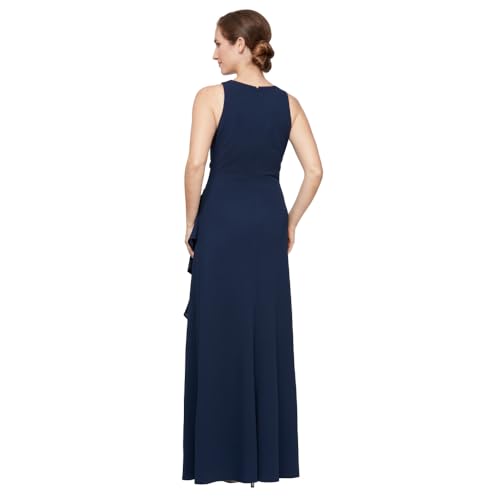 Image of Alex Evenings Women's Long Cascade Ruffle Sleeveless Gown with Leg Slit, Mother of The Bride Dress, Elegant Party Gown