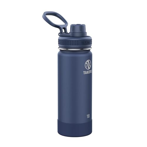 Takeya Actives Water Bottle with Spout Lid - Bottle with Double Stainless Steel Insulation - Dishwasher Safe & BPA-Free - Bottle with Spout Lid & Removable Bumper - 18 oz, Midnight Blue