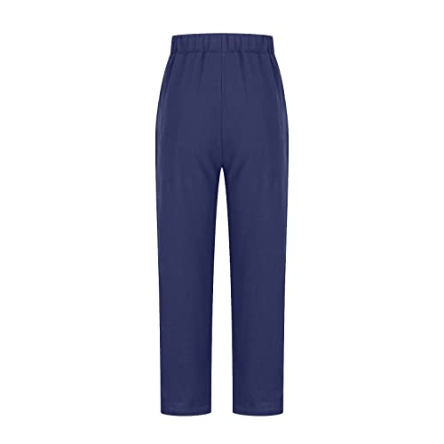 Image of LRMQS Cotton Linen Pants Women Casual Summer 2026 Trendy Loose Fit Beach Wide Straight Leg Trousers with Side Pockets