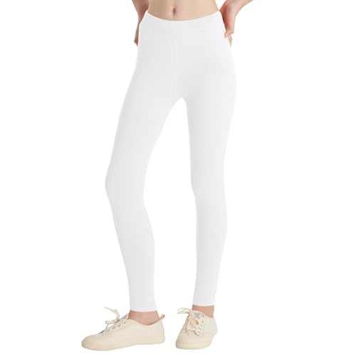 QBK Girls Organic Cotton Leggings 2T 3T 4T 5T to 12 Years - Ultra Soft & Comfortable Footless Tights for Toddler to Kids(White 8Y)