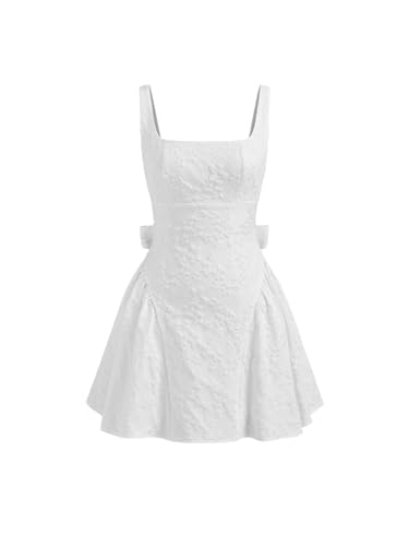 CIDER Dresses for Women Floral Backless Bowknot Mini Dress Jacquard U-Neck Scoop Neck Holiday Party