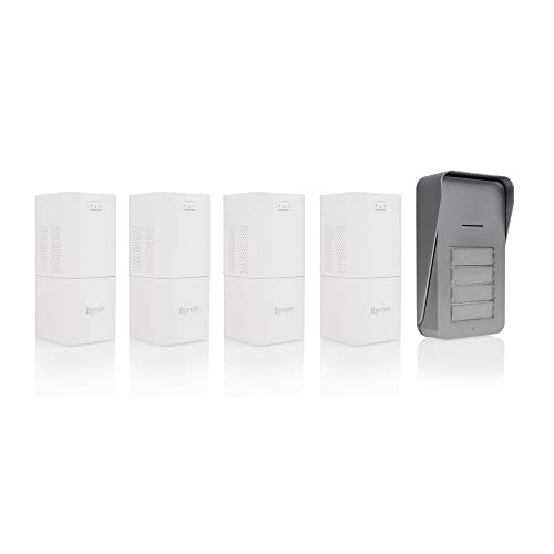 Système d'interphone audio Byron DIC-21545 - Pour 4 appartements - Platine extérieure avec ou sans fil - Portée champ libre : 125 m Blanc