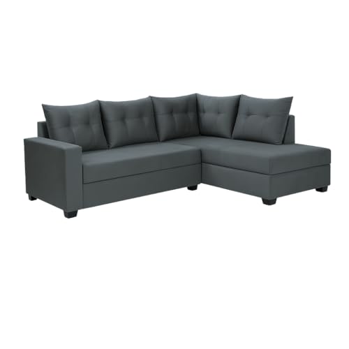 Image of SOCOZI Oriana 4 Seater RHS L Shape Sofa Set | Soft Velvet Suede Fabric | Modern Design | Plush Comfort Cushions for Living Room (Dark Grey)